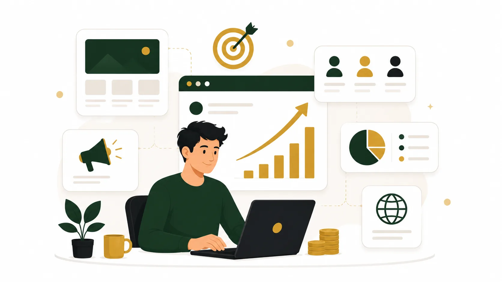 Sleek analytical screen showing digital marketing analytics charts review